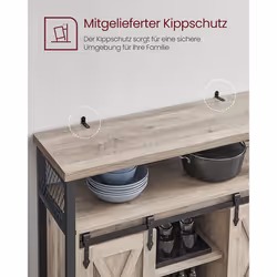 Credenza, Mobile da Cucina, Armadietto Organizzatore, con 2 Ante Scorrevoli, 33 x 100 x 80 cm, Ripiani Regolabili, Stile Country, per Soggiorno, - Vista aggiuntiva 6