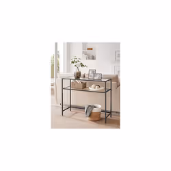 Table Console, Table d'Entrée, Bout de Canapé, Dessus de Table en Verre Trempé, Cadre Métallique, 2 Niveaux, Pieds Réglables, pour Salon, Entrée, - Vista aggiuntiva 6