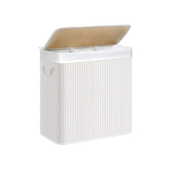 Songmics LCB091W01 porta biancheria ABS sintetico, Bamboo, Cotone, Metallo, Legno compensato Bianco