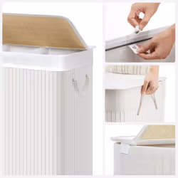 Songmics LCB091W01 porta biancheria ABS sintetico, Bamboo, Cotone, Metallo, Legno compensato Bianco - Vista aggiuntiva 6
