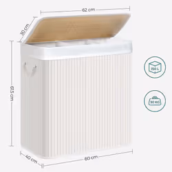 Songmics LCB091W01 porta biancheria ABS sintetico, Bamboo, Cotone, Metallo, Legno compensato Bianco - Vista aggiuntiva 7