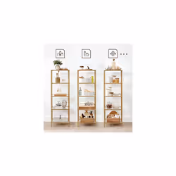Vasagle - Scaffale Portaoggetti a 5 Ripiani, Libreria, Organizzatore Stretto in Vetro per Camera da Letto, Bagno, Studio, Vetro Temperato, Struttura - Vista aggiuntiva 5