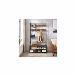 Vasagle - Appendiabiti grande con 12 ganci e panchina per scarpe, stile industriale, guardaroba, scaffale, per ufficio, camera da letto, telaio in