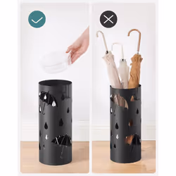 Songmics - Porta Ombrelli per Entrata, Supporto per Ombrelli in Acciaio, con Vaschetta Scolapioggia Raccogligocce Rimovibile e 4 Ganci, Diametro 17 x