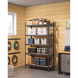 Songmics GLR060B01 scaffale Mensola per scaffale Libera installazione MDF, Acciaio Nero, Marrone