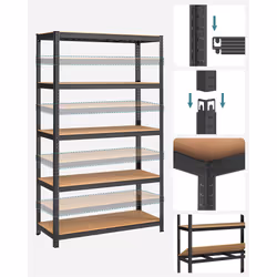 Songmics GLR060B01 scaffale Mensola per scaffale Libera installazione MDF, Acciaio Nero, Marrone