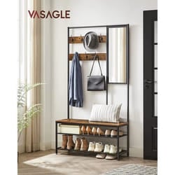 Vasagle - Appendiabiti con Scarpiera, Mobile Ingresso con Ganci, Specchio, Panca e Ripiani, 35 x 98 x 180 cm, Corridoio Camera da Letto Salotto,