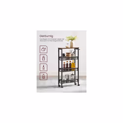 Songmics - vasagle Carrello a 4 Ripiani, Carrello Cucina Salvaspazio con Ruote, Struttura in Acciaio, Maniglia, Carrellino per Piccoli Spazi, Cucina
