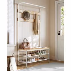 VASAGLE Appendiabiti, Grande Mobile da Ingresso con Panca, 9 Ganci, Scarpiera, Barra Attaccapanni, 41,5 x 100 x 182 cm, per Corridoio Soggiorno