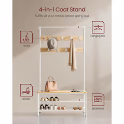 VASAGLE Appendiabiti, Grande Mobile da Ingresso con Panca, 9 Ganci, Scarpiera, Barra Attaccapanni, 41,5 x 100 x 182 cm, per Corridoio Soggiorno