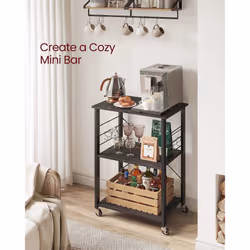 Songmics - vasagle Scaffale da Cucina con Rotelle, Carrello di Servizio con 3 Ripiani, Scaffale per Microonde, Forno, Tostapane, Struttura Metallica