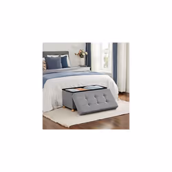 Cassapanca Pieghevole, Poggiapiedi Panca Contenitore con Coperchio, Piedi in Legno, capacità di 65 Litri, Regge Fino a 300 kg, per Camera da Letto,