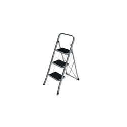 SONGMICS Scaletta, Scala a 3 Gradini, Scaletta Pieghevole, Chiusura di Sicurezza per Piegamento, Facile da Riporre, Portante 150 kg, Grigio Tortora