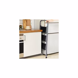 SONGMICS Scaletta, Scala a 3 Gradini, Scaletta Pieghevole, Chiusura di Sicurezza per Piegamento, Facile da Riporre, Portante 150 kg, Grigio Tortora