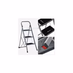 SONGMICS Scaletta, Scala a 3 Gradini, Scaletta Pieghevole, Chiusura di Sicurezza per Piegamento, Facile da Riporre, Portante 150 kg, Grigio Tortora - Vista aggiuntiva 4