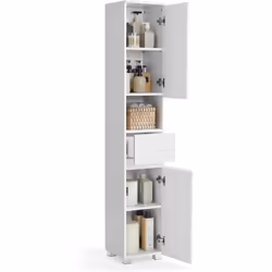 Songmics - vasagle Mobile da Bagno, Mobiletto da Bagno Salvaspazio, Armadietto da Bagno a Colonna, con Cassetto, Ripiano, Scomparti con Anta, Ripiani