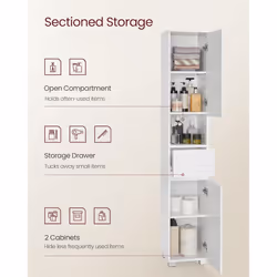 Songmics - vasagle Mobile da Bagno, Mobiletto da Bagno Salvaspazio, Armadietto da Bagno a Colonna, con Cassetto, Ripiano, Scomparti con Anta, Ripiani - Vista aggiuntiva 4