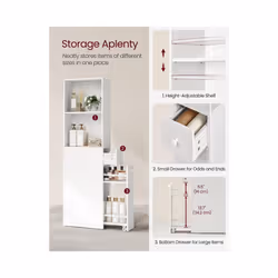 Songmics - vasagle Mobile Bagno Alto, Mobiletto Bagno Salvaspazio, Colonna Bagno con Cassetti e Ripiano Regolabile, per Spazi Piccoli, Stile Moderno,
