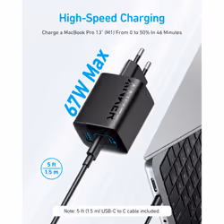 Anker 336 Charger (67W) Computer portatile, Telefono cellulare, Computer portatile, Power bank, Smartphone, Orologio intelligente, Tablet, Orologio, Indossabili Nero USB Ricarica rapida Interno - Vista aggiuntiva 2