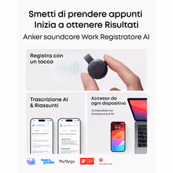 Anker soundcore Work Registratore Vocale AI, per Riunioni, con Trascrizione e Riassunti Automatici con AI, Indossabile, 64 GB, 150+ Lingue, Certificato MFi, 300 Min/Mese Inclusi, USB-C - Vista aggiuntiva 4