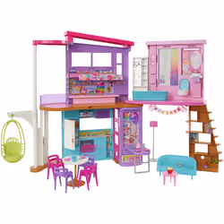 Barbie Casa di Malibu (106 cm) playset casa delle bambole con 2 piani, 6 stanze, ascensore altalena e più di 30 pezzi, Giocattolo per Bambini 3+ Anni - Vista aggiuntiva 5