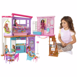 Barbie Casa di Malibu (106 cm) playset casa delle bambole con 2 piani, 6 stanze, ascensore altalena e più di 30 pezzi, Giocattolo per Bambini 3+ Anni - Vista aggiuntiva 6