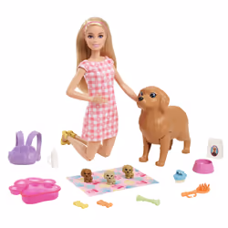 Barbie Playset Cuccioli Appena Nati con Bambola Bionda, Cane che Partorisce, 3 Cuccioli e Funzione Cambia Colore e Accessori per Accudirli, Giocattolo per Bambini 3+ Anni - Vista aggiuntiva 5