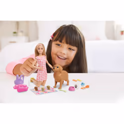Barbie Playset Cuccioli Appena Nati con Bambola Bionda, Cane che Partorisce, 3 Cuccioli e Funzione Cambia Colore e Accessori per Accudirli, Giocattolo per Bambini 3+ Anni - Vista aggiuntiva 6