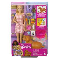 Barbie Playset Cuccioli Appena Nati con Bambola Bionda, Cane che Partorisce, 3 Cuccioli e Funzione Cambia Colore e Accessori per Accudirli, Giocattolo per Bambini 3+ Anni - Vista aggiuntiva 7