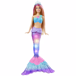 Barbie Dreamtopia Sirena Luci Scintillanti Bambola Bionda con Coda che si Illumina, Luci che si Attivano con Acqua e Capelli con Ciocche Rosa, Giocattolo per Bambini 3+ Anni - Vista aggiuntiva 4
