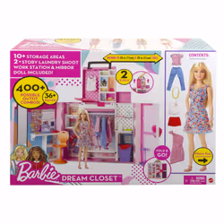 Barbie Fashionistas Armadio dei Sogni Playset con bambola bionda, largo più di 60 cm, 15+ aree per riporre gli accessori, specchio, scivolo per biancheria, accessori, Giocattolo per Bambini 3+ Anni - Vista aggiuntiva 6