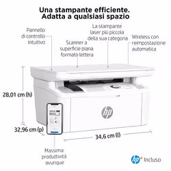 HP LaserJet Stampante multifunzione HP M140we, Bianco e nero, Stampante per Piccoli uffici, Stampa, copia, scansione, wireless; HP+; Idonea a HP Instant Ink; Scansione a e-mail - Vista aggiuntiva 5