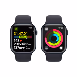 Apple Watch Series 9 GPS + Cellular Cassa 41mm in Alluminio Mezzanotte con Cinturino Sport Mezzanotte - S/M - Vista aggiuntiva 8