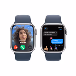 Apple Watch Series 9 GPS + Cellular Cassa 41mm in Alluminio Argento con Cinturino Sport Blu Tempesta - S/M - Vista aggiuntiva 6