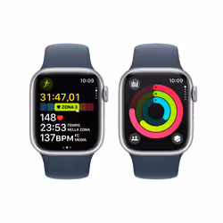 Apple Watch Series 9 GPS + Cellular Cassa 41mm in Alluminio Argento con Cinturino Sport Blu Tempesta - S/M - Vista aggiuntiva 8