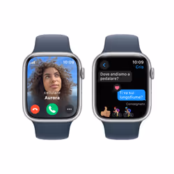 Apple Watch Series 9 GPS + Cellular Cassa 45mm in Alluminio Argento con Cinturino Sport Blu Tempesta - S/M - Vista aggiuntiva 6