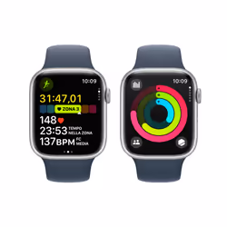Apple Watch Series 9 GPS + Cellular Cassa 45mm in Alluminio Argento con Cinturino Sport Blu Tempesta - S/M - Vista aggiuntiva 8