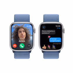 Apple Watch Series 9 GPS + Cellular Cassa 45mm in Alluminio Argento con Cinturino Sport Loop Blu Inverno - Vista aggiuntiva 6