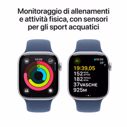 Apple Watch Series 10 Serie 10 GPS + Cellular 42mm Cassa in Alluminio Color Argento con Denim Sport Band - M/L - Vista aggiuntiva 4
