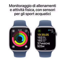 Apple Watch Series 10 Serie 10 GPS + Cellular 46mm Cassa in Alluminio Color Argento con Denim Sport Band - S/M - Vista aggiuntiva 4
