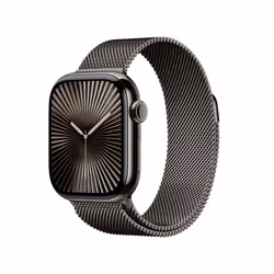 Apple Watch Series 10 Serie 10 GPS + Cellular 42mm Cassa in Titanio color Ardesia con Loop in maglia milanese ardesia, OLED,  ...