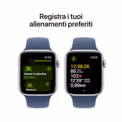 Apple Watch SE GPS 44mm Cassa in Alluminio Color Argento con Denim Sport Band - S/M - Vista aggiuntiva 6