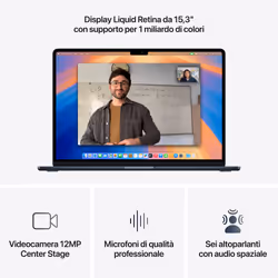 Apple MacBook Air 15'' M4 chip 10-core CPU 10-core GPU, 16GB, 256 GB SSD - Mezzanotte - Vista aggiuntiva 5