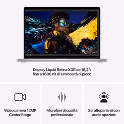 Apple MacBook Pro 16": Chip M4 Max con cpu 16 core e gpu 40 core, 1 TB SSD - Argento - Vista aggiuntiva 6