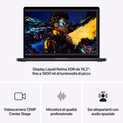 Apple MacBook Pro 16": Chip M4 Max con cpu 14 core e gpu 32 core, 1 TB SSD - Nero siderale - Vista aggiuntiva 6