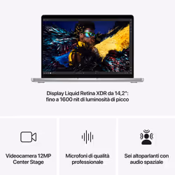 Apple MacBook Pro 14": Chip M4 Pro con cpu 14 core e gpu 20 core, 1 TB SSD - Argento - Vista aggiuntiva 6
