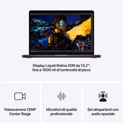 Apple MacBook Pro 14": Chip M4 Max con cpu 14 core e gpu 32 core, 1 TB SSD - Nero siderale - Vista aggiuntiva 6
