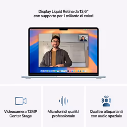 Apple MacBook Air 13'' M4 chip 10-core CPU 8-core GPU, 16GB, 256 GB SSD - Celeste - Vista aggiuntiva 5