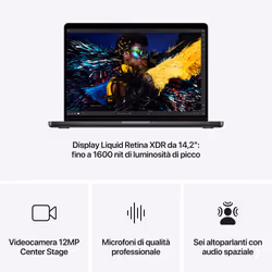Apple MacBook Pro 14": Chip M4 con cpu 10 core e gpu 10 core, 1 TB SSD - Nero siderale - Vista aggiuntiva 6