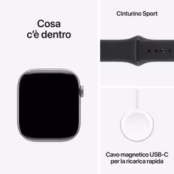 Apple Watch Series 11 GPS 46mm Cassa Alluminio Grigio Siderale con Sport Band Nero - S/M - Vista aggiuntiva 8